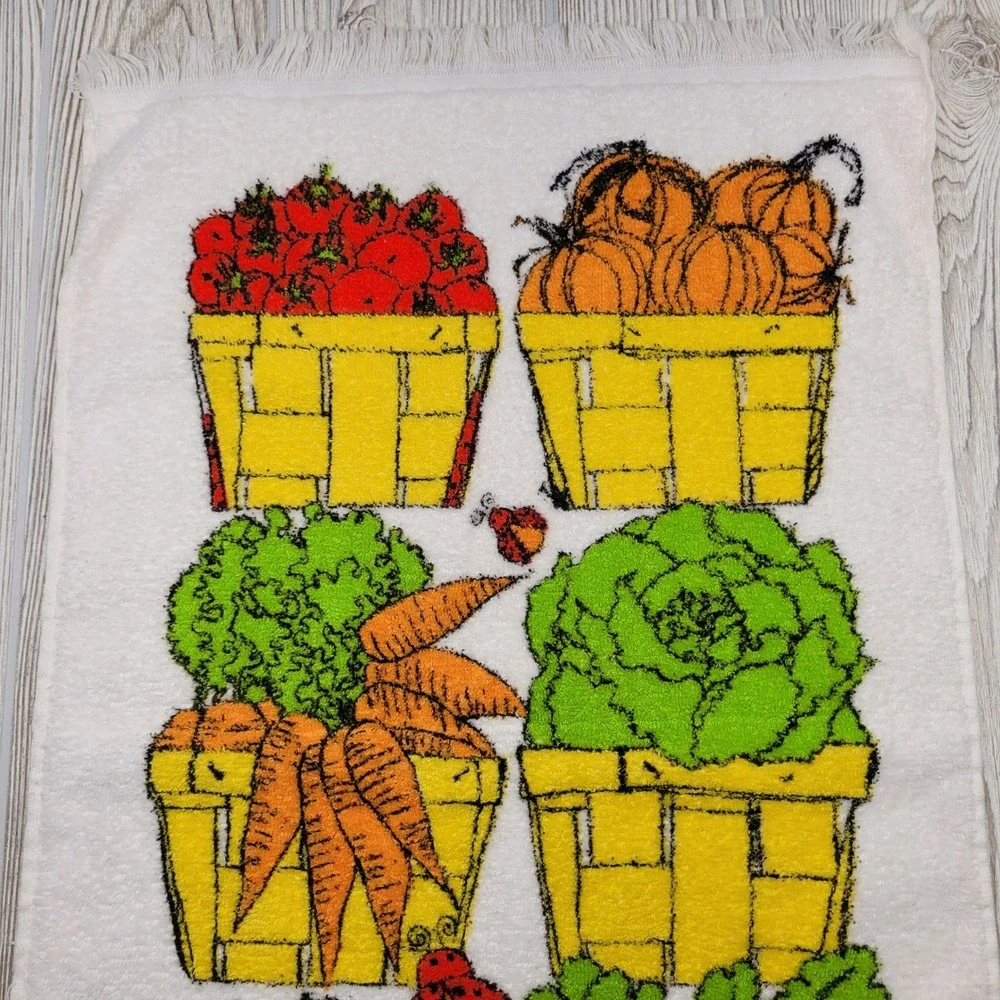 Lot 2 Screen Prints Sayco Kitchen Towel Vegetable Basket Fruit Jelly Jam MCM VTG